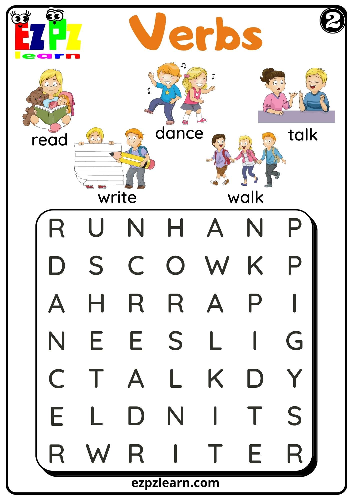Verbs Word Search Worksheet for Home Schooling K5 and ESL PDF Download Set 2